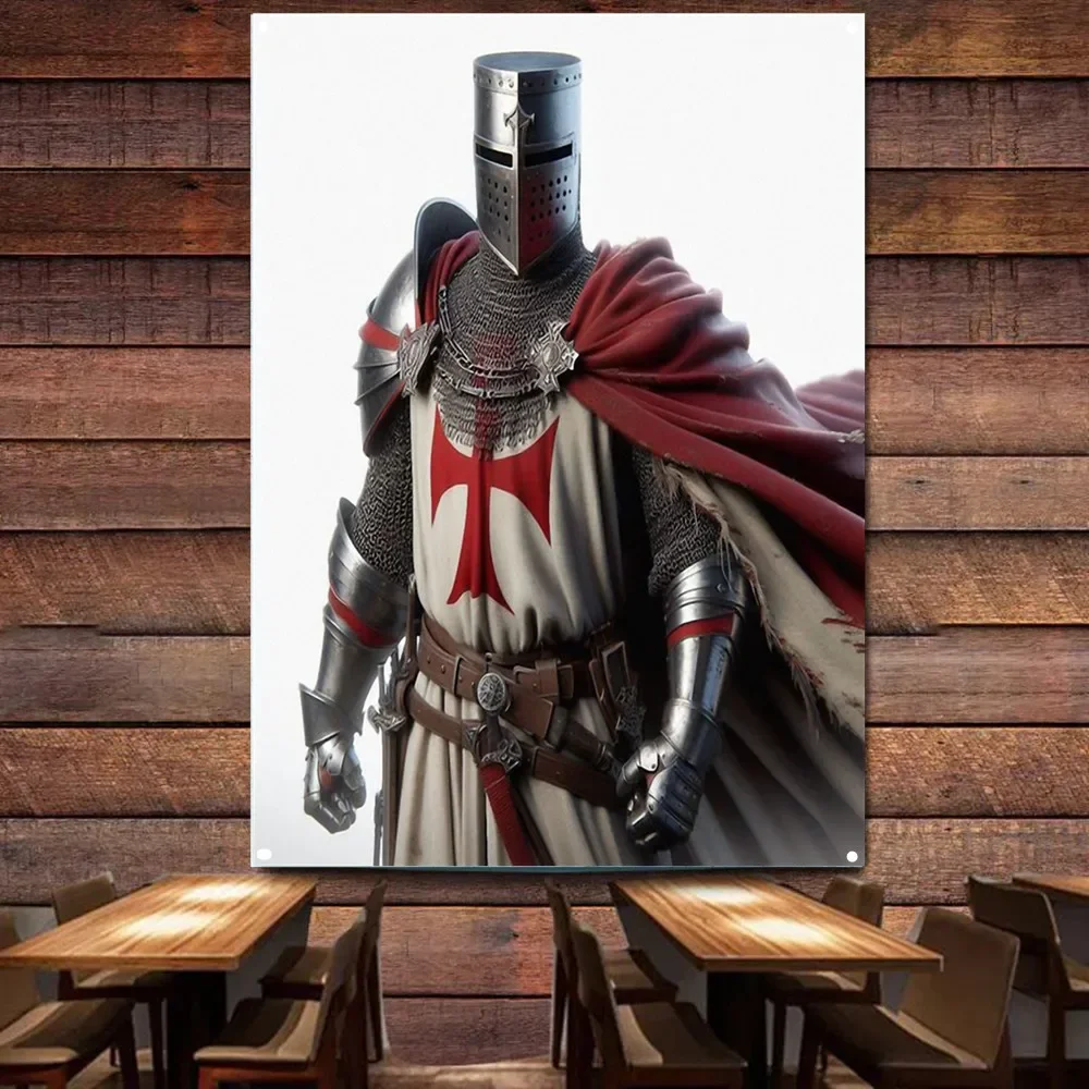 

Warrior of Christ: Vintage Knights Templar Armor Tapestry, Flag & Banner Wall Art Poster - Unique Wall Charts for Room Decor