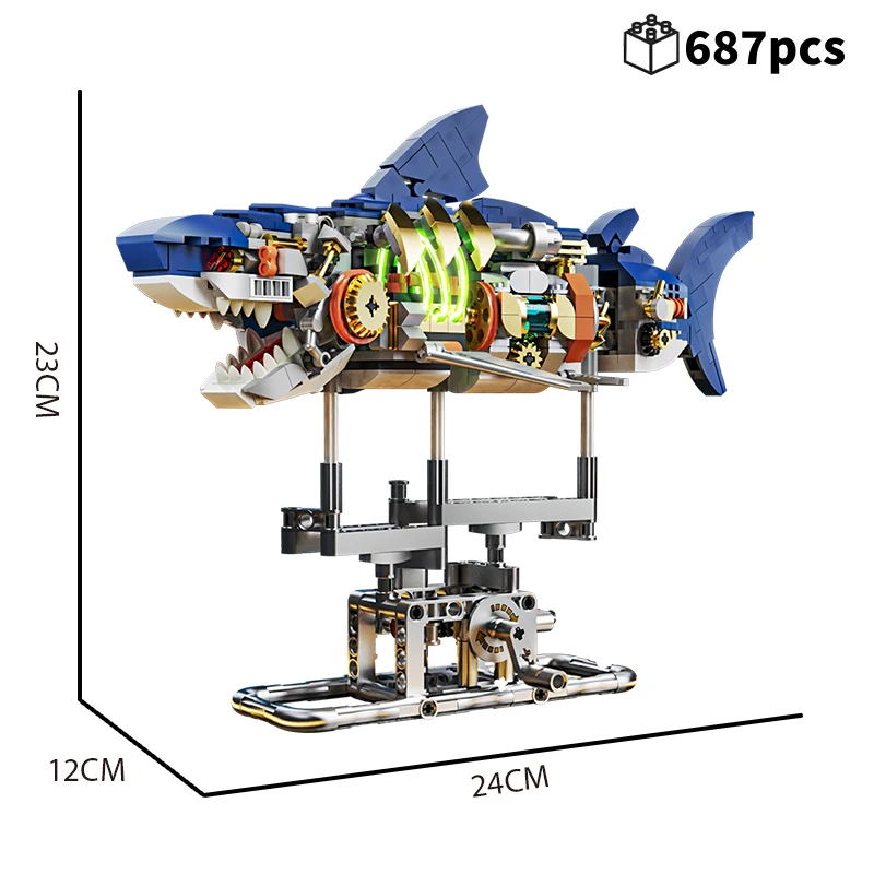 

Construction Toy Mechanical Shark Ocean Series Movable Building Model Creative Technical MOC Style Gift Adults Children Holiday