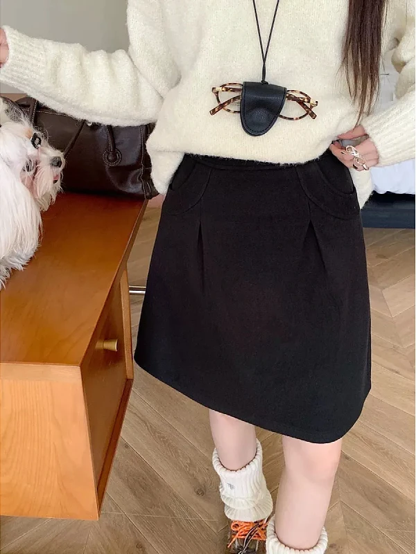 

High Waist A-Line Skirt with kets Autumn Winter New Sle Woolen Flower Bud Skirt Long Umbrella Skirt plus Size Women