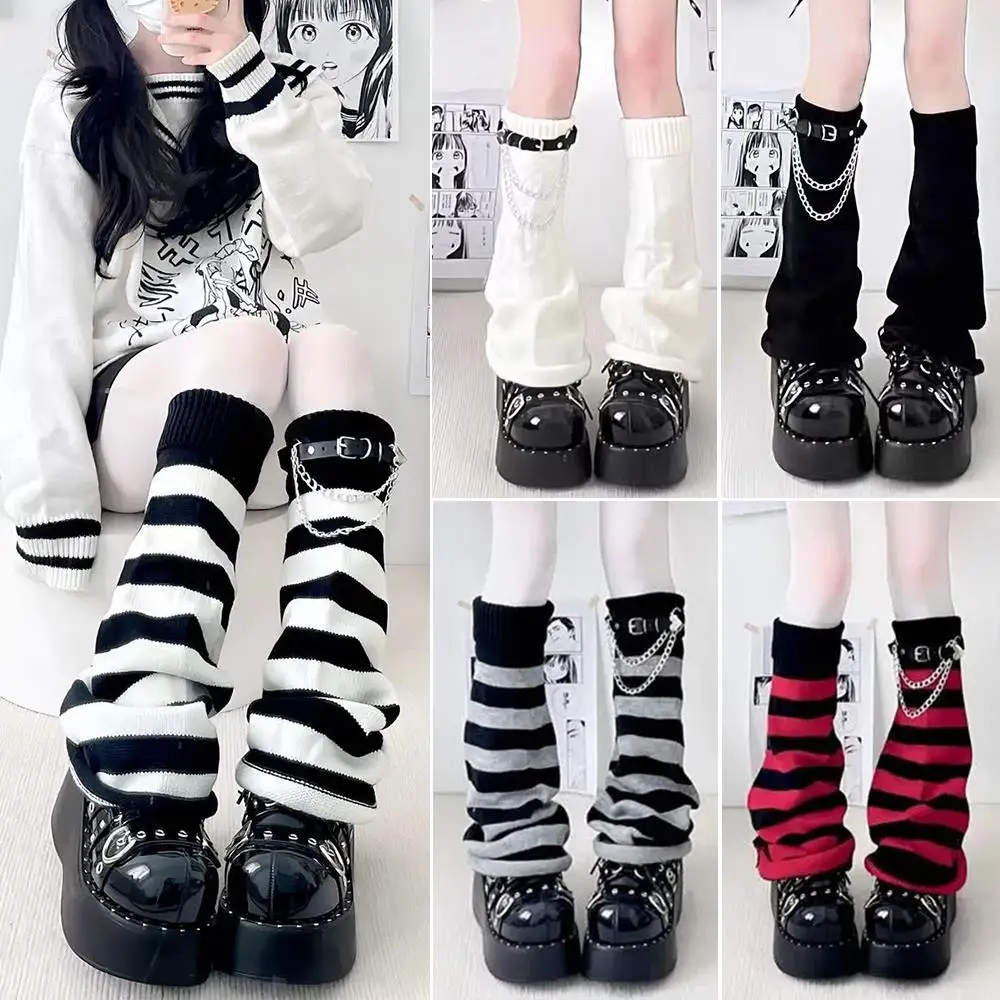 

Leather Buckle Socks Lolita Knitted Long Warmers Foot Cover White Black Arm Warmer Leg Jk Autumn Calf Gaiters Sweet Leg Warmer