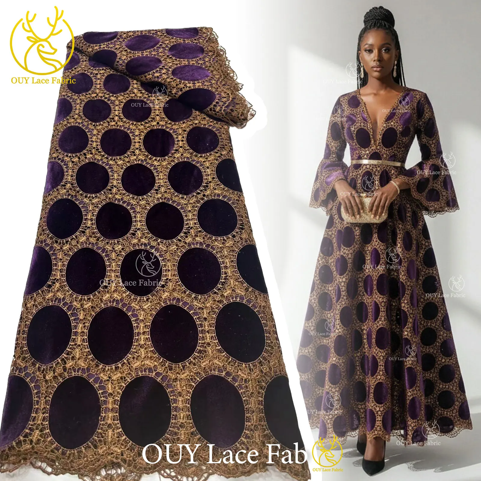 Tecido de renda guipure de veludo 2026 qualidade premium luxo africano nigeriano bordado tecido corte a laser vestido de festa feminino 5 metros