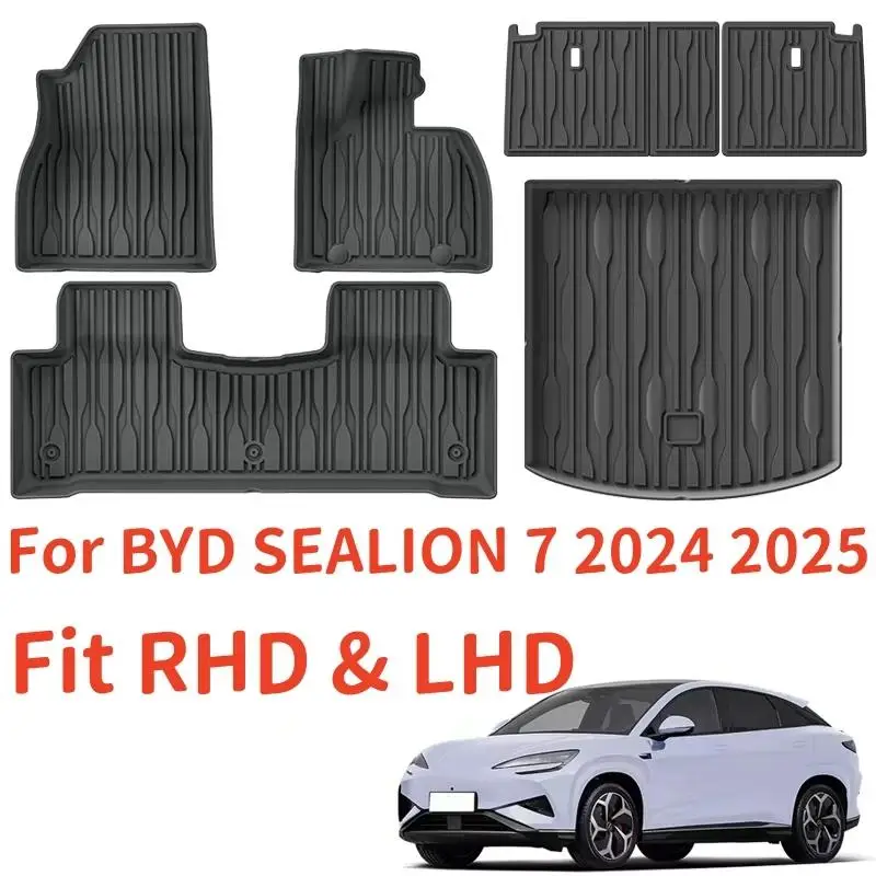 

Для BYD SEALION 7 2024 2025 TPE автомобильные коврики и грузовые вкладыши, всепогодные водонепроницаемые коврики со спинкой RHD и LHD коврики в багажник