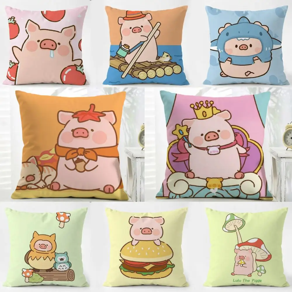 Cartoon L-Lulu Pig Pink Cushion Cover Iceland Washable Linen Soft  for Daily Sofa Bed Home Room Decor