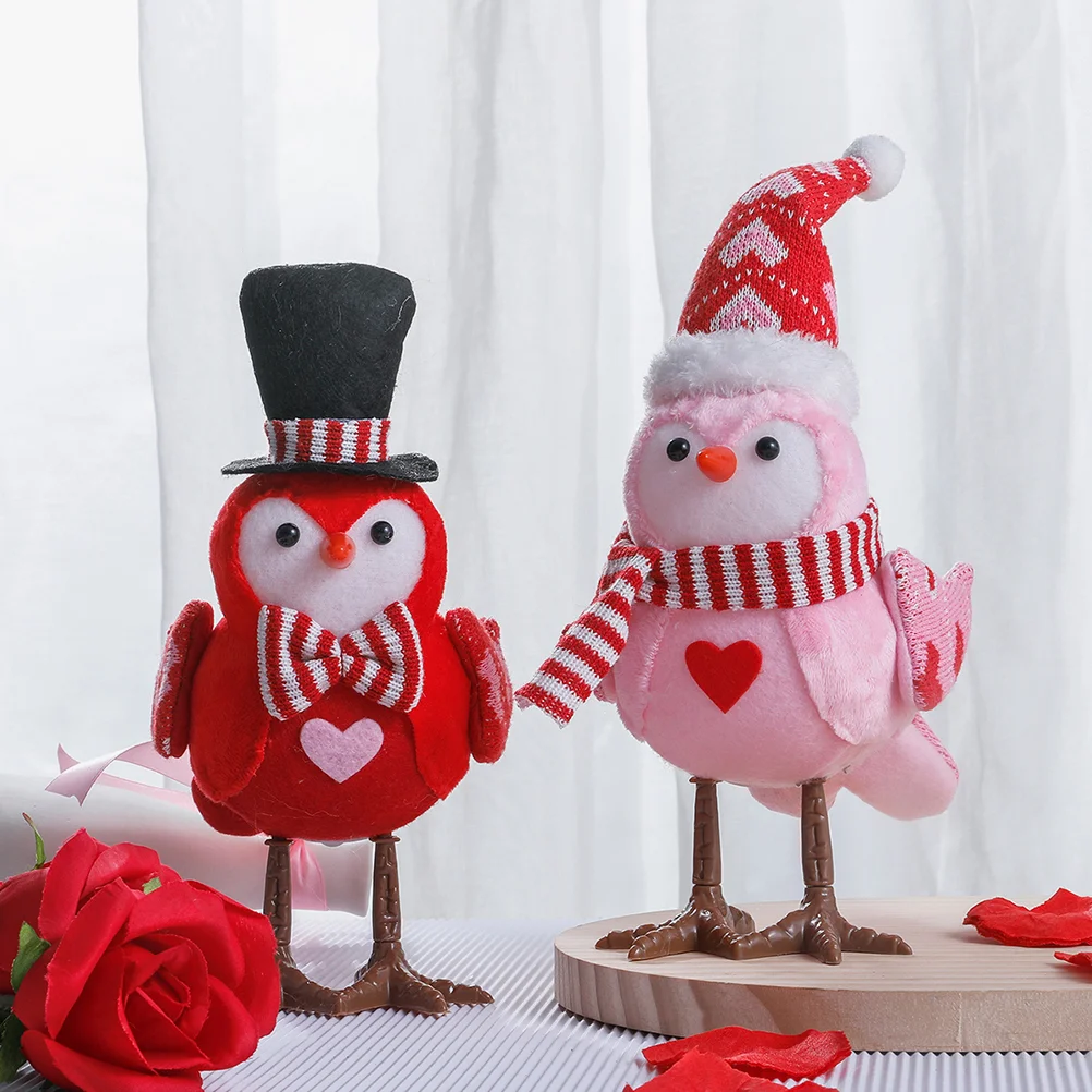 

2 Pcs Glowing Bird Ornaments Valentines Wedding Table Decoration Light Up Statue Couple The Cloth Tiered Tray Child