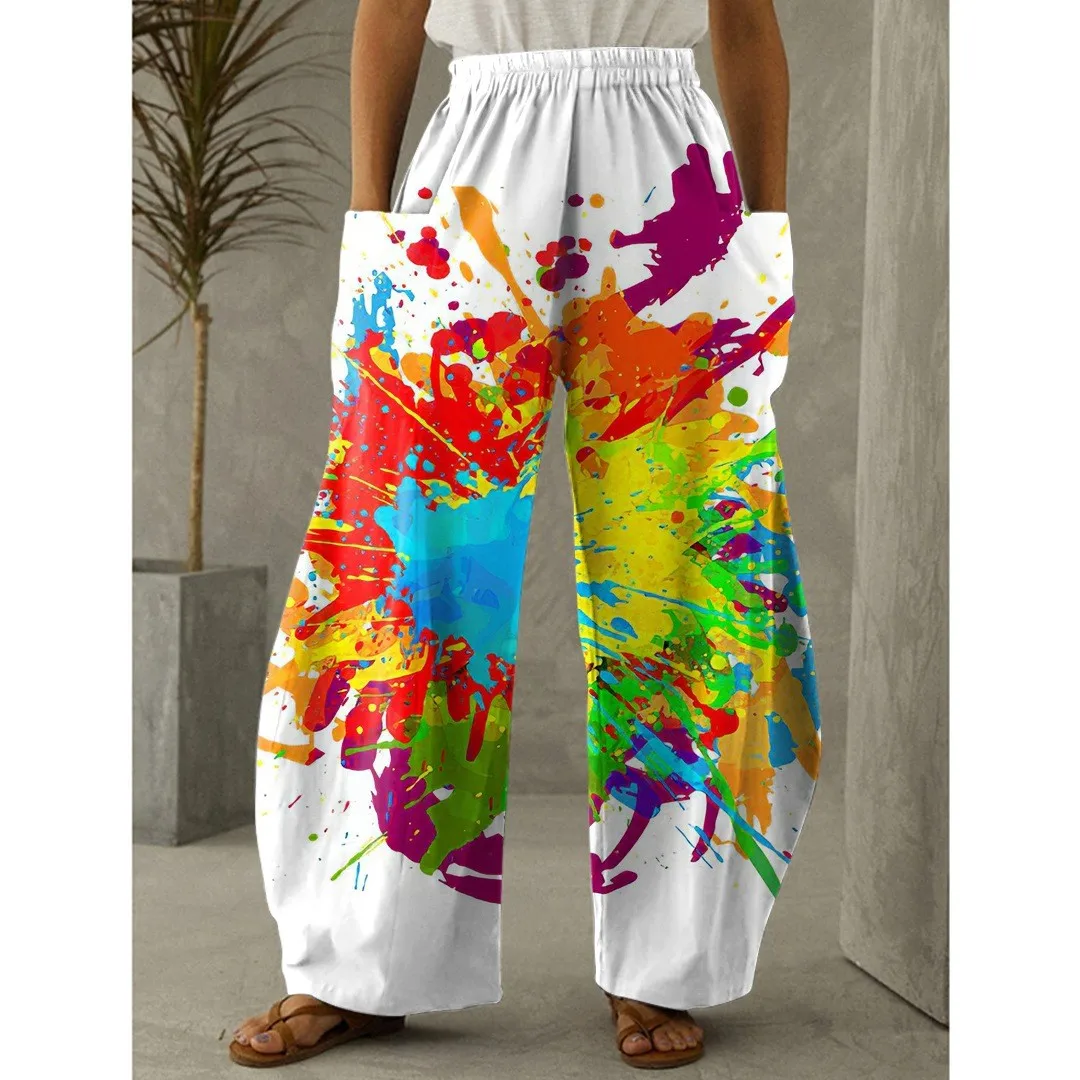 Bright Colored Printed Pants Ladies Fashion Spring/Summer 3d Loose Pants Bohemian Vintage Beach Wear Ladies Pants