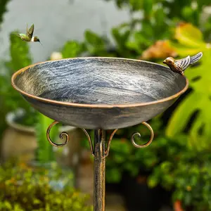 Vintage Cast Iron Pedestal Bird Bath for Outdoor Gardens, 11.4" W x 27.6" H, Rust-Proof Metal Bowl for Birds