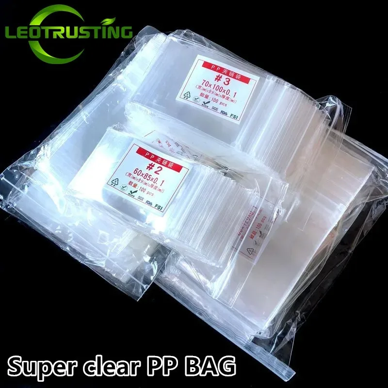 100PCS  PP Super High Clear Plastic Ziplock Bag DIY Matcha Antioxidant Jewelry Bracelet Headdress Hardware Gifts Pouches