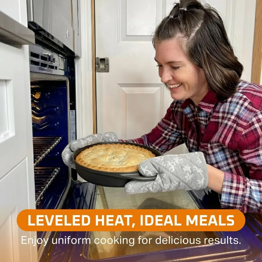 مقلاة خبز من الحديد الزهر المتبل مسبقًا 9.5 مستديرة غير لاصقة ذات مقبض مزدوج طبق تارت تاتين مثالي لمعجنات طاجنات Lasagna #5