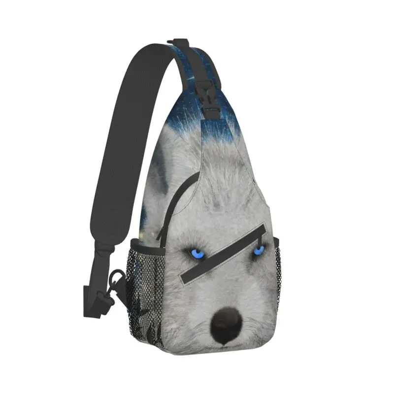 Mochila de hombro de Lobo Blanco para hombre, bandolera de pecho, Animal genial, Camping, ciclismo