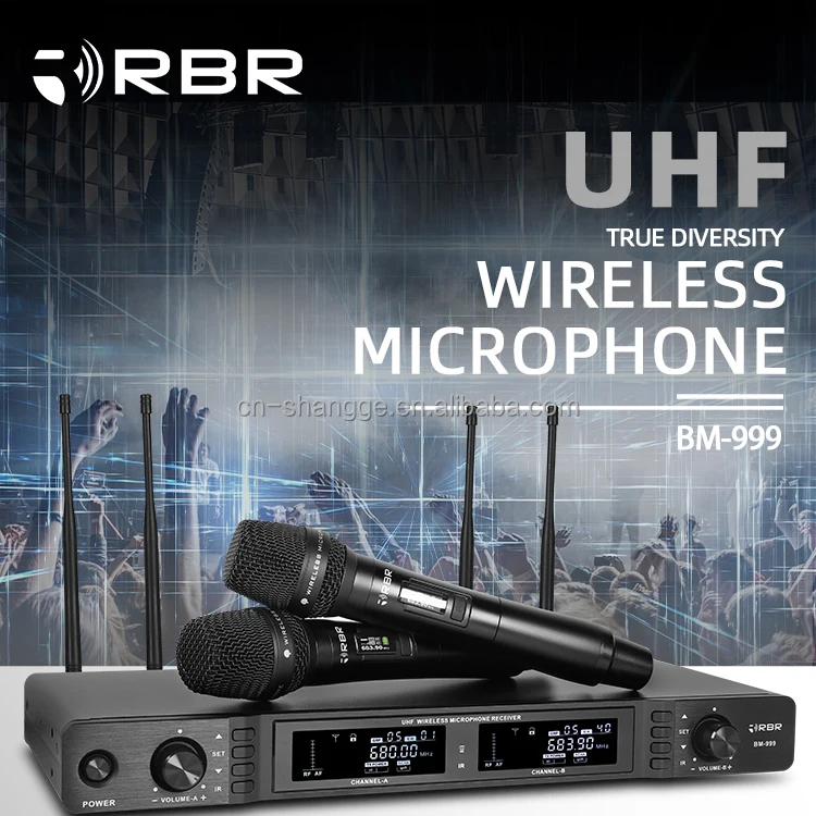 Long Range True diversity bm999 uhf professional wireless microphone for stage performance