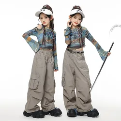 Girls Hip Hop Clothes Sets Jazz Dance Practice Wear Fashion Tops Pants Long Sleeves Street Dance Clothing Performance Costumes