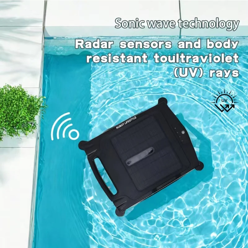 Wireless Skimmer Swimming Pool Robot Cleaner, Cleaning Surface of Pools, 2500mAh Lithium Battery, Solar Panel Power 10W