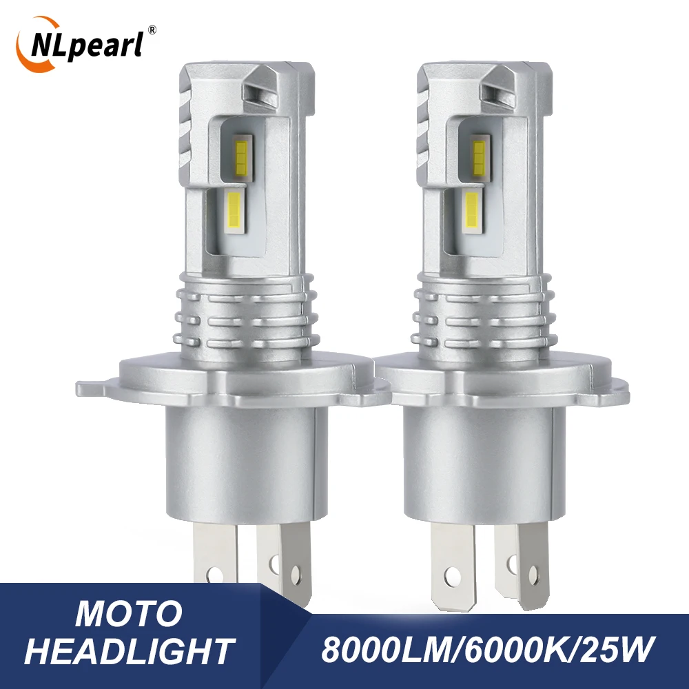 NLpearl 2PCS H4 LED Motorcycle Headlight Bulbs for Car Canbus Hi/Lo Beam Fanless Super Bright 6000K White H4 Auto Moto Headlamp