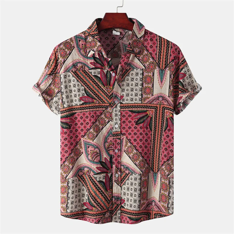 Retro Luxury Floral 3d Print Hawaiian Shirt Men Summer Short Sleeves Tops Beach Harajuku Street Lapel Blouse Loose Button Shirts