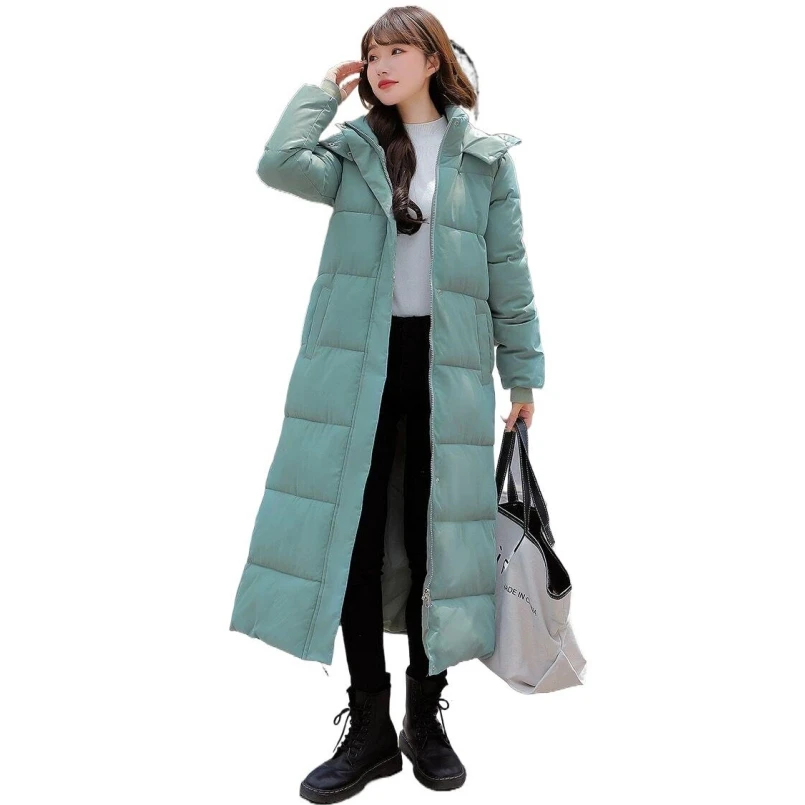 

New Winter Feminine Hooded Long Coats Hot Selling Warm Chic Thick Simplicity Solid Zipper Windbreak Ankle-Length Puffer Jackets