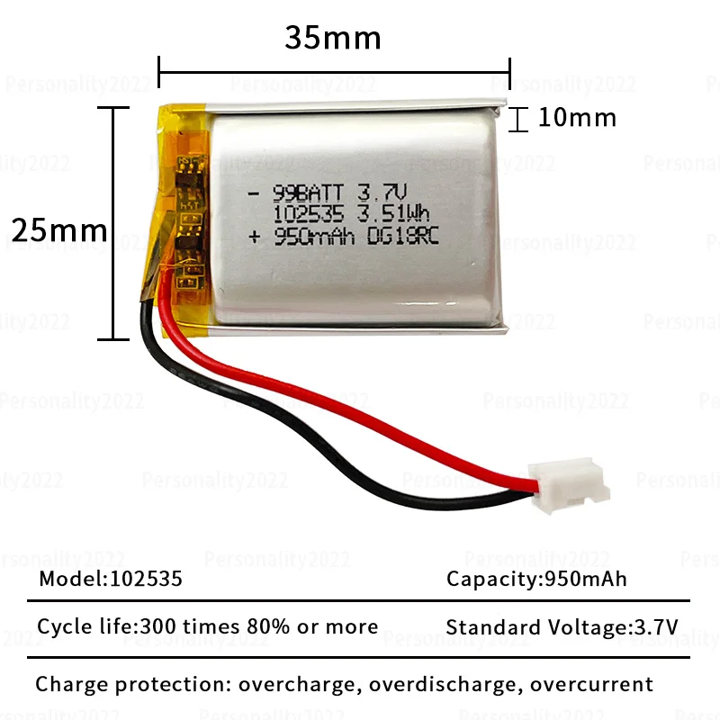 950mAh 102535   Bateria Li Po 3,7 V Soft Pack Baterie litowo-polimerowe Wtyczka Ph2.0 do sprzętu kosmetycznego Masażer Zabawki Rejestrator