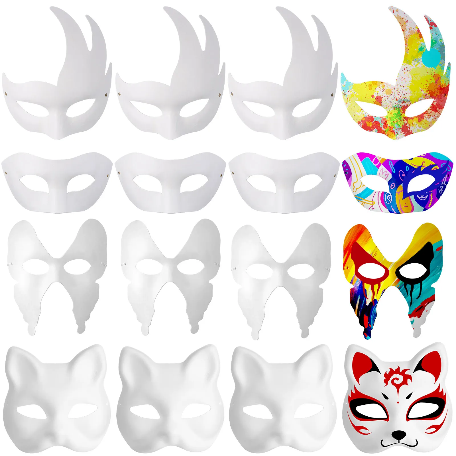 

12Pcs White Paper Masks Blank Masquerade Mask Set for Women Men Halloween Party Cosplay Role Play Mask Making Kit Decorate