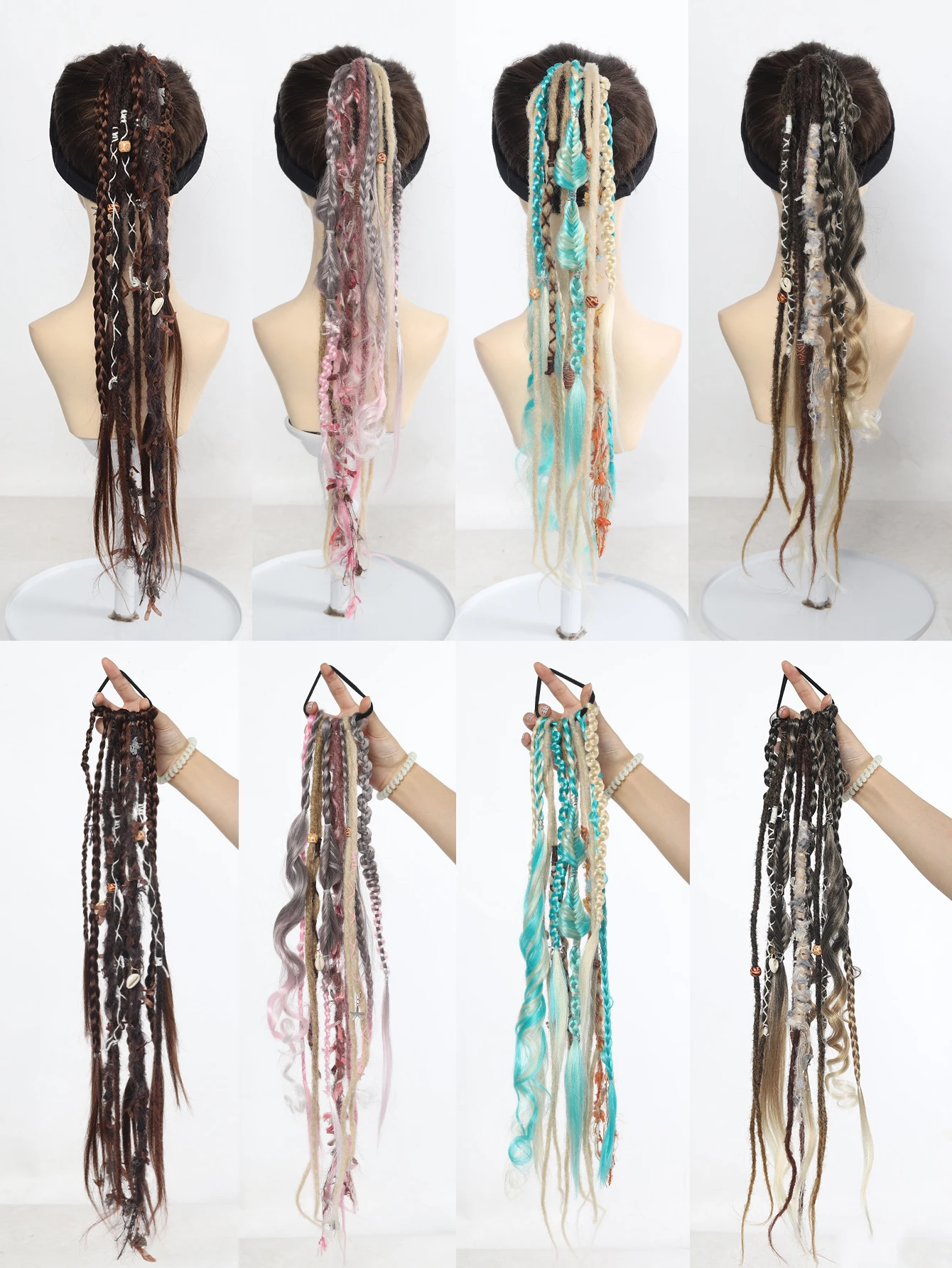 Hand-Braided Viking Dreadlock Beaded Synthetic Hairpiece 24