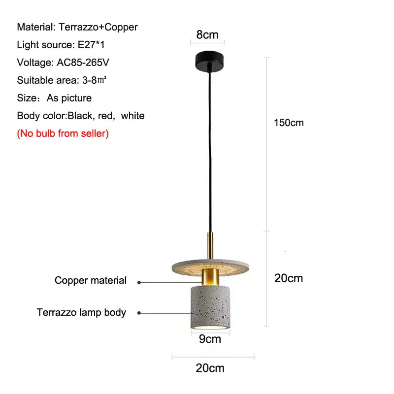 Simple Nordic Terrazzo Restaurant Pendant Light Postmodern Dining Bar Lamp Exhibition Hall Bedroom Bedhead Led Cement Light