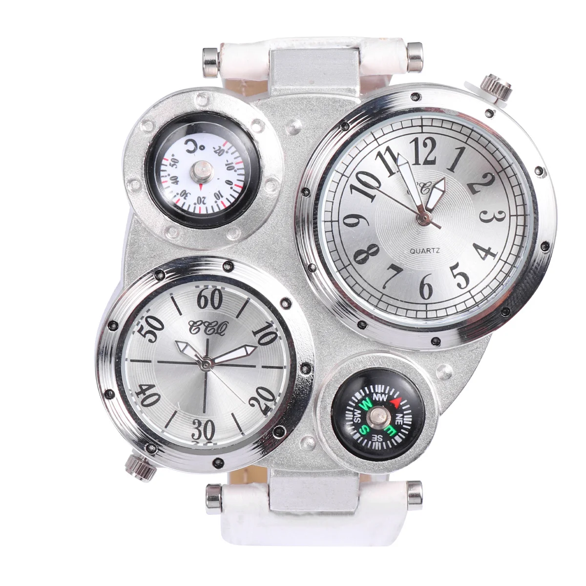 1 قطعة ميزان الحرارة المزدوج عرض الوقت ساعة كوارتز بيضاء مزدوجة إدراج الرياضة في الهواء الطلق ساعة رجالية موضة السفر هدية