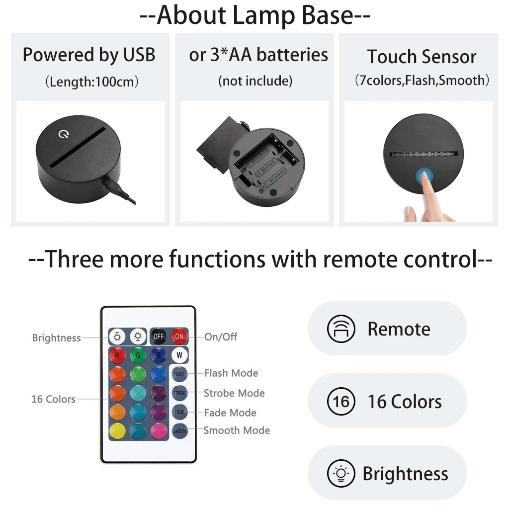 Lámpara 3D con Sensor táctil cambiante, luz nocturna para Fans, regalo de cumpleaños, dormitorio para adultos, 16 colores