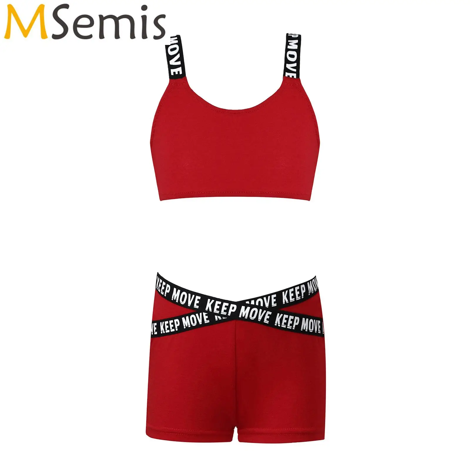 Kinder Mädchen Gym natics Ballett Trikots Kostüm zweiteilige Sport outfits Brief druck Schulter gurte Crop Top mit V-Front Shorts