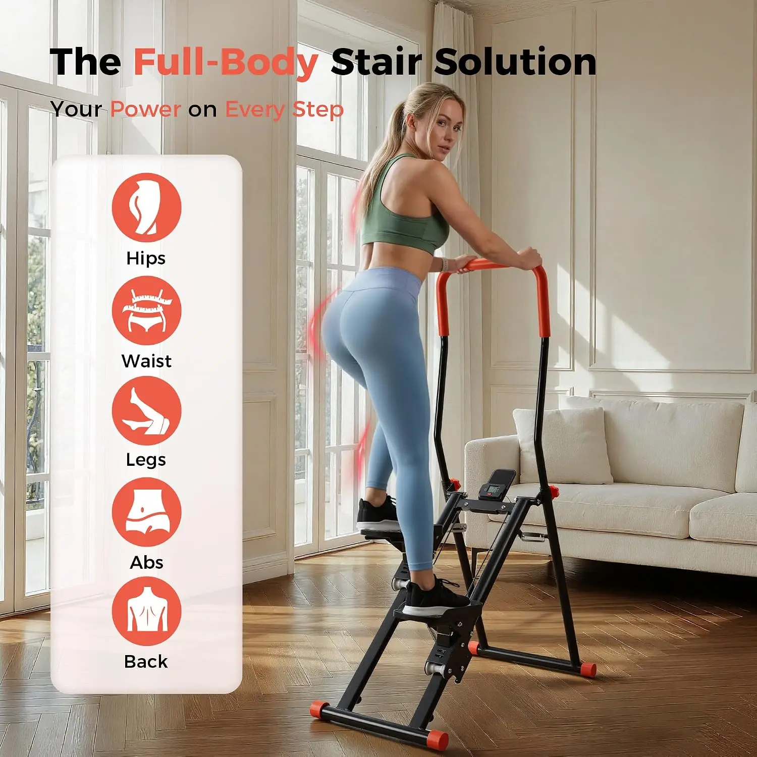 Home Gym Vertical Climber Stepper Resistance Levels Foldable Cardio Machine LCD Monitor Anti Slip Footrests 300 Lb Capacity