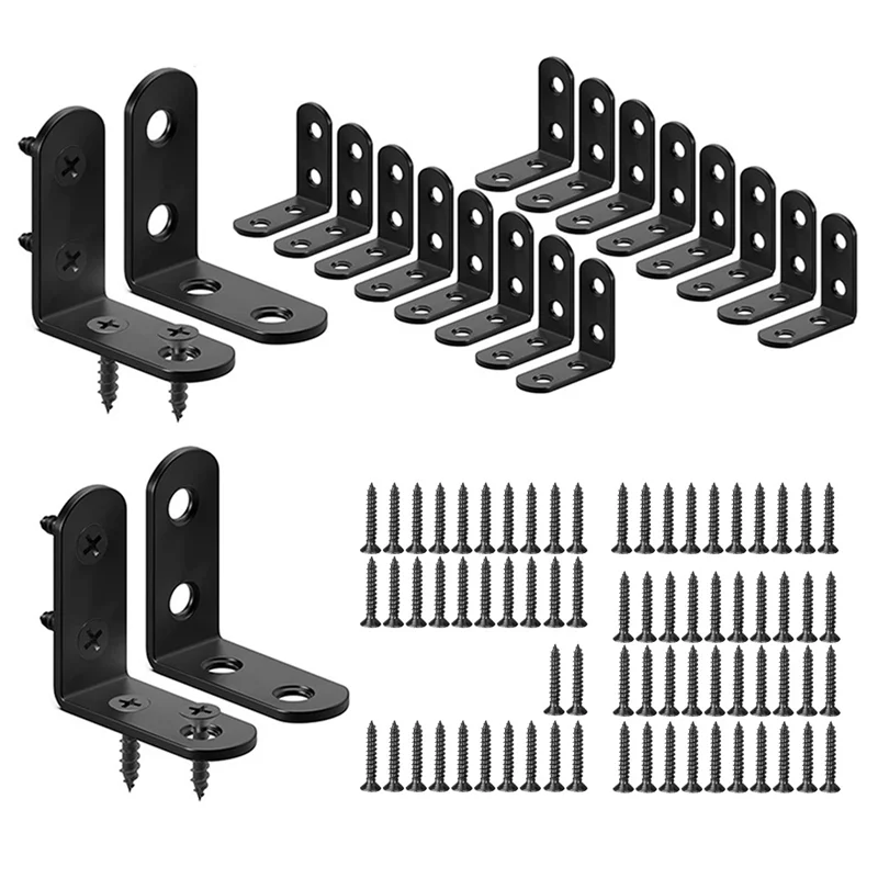 Suporte de canto GOOD-20PCS L, suportes L de aço para prateleiras, suporte de canto de metal para armário de móveis de madeira preto