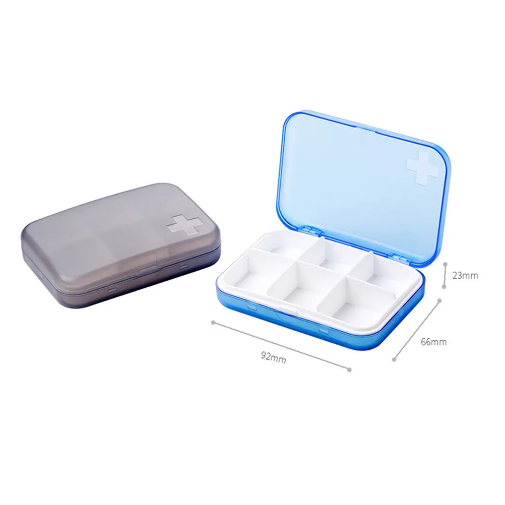 

2Pcs Portable Medicine Storage Box 6-Compartment Pill Organizer Food-Grade ABS PP Airtight Seal Transparent Lid Travel-Friendly