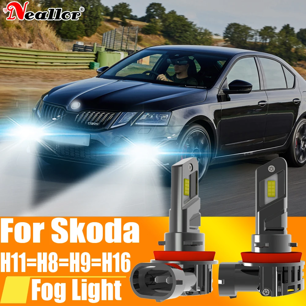 2x H11 H8 Led Fog Lights Headlight Canbus H16 H9 Car Bulb Diode Lamp 12v 55w For Skoda Octavia 2 3 5A Superb Rapid Fabia Kodiaq