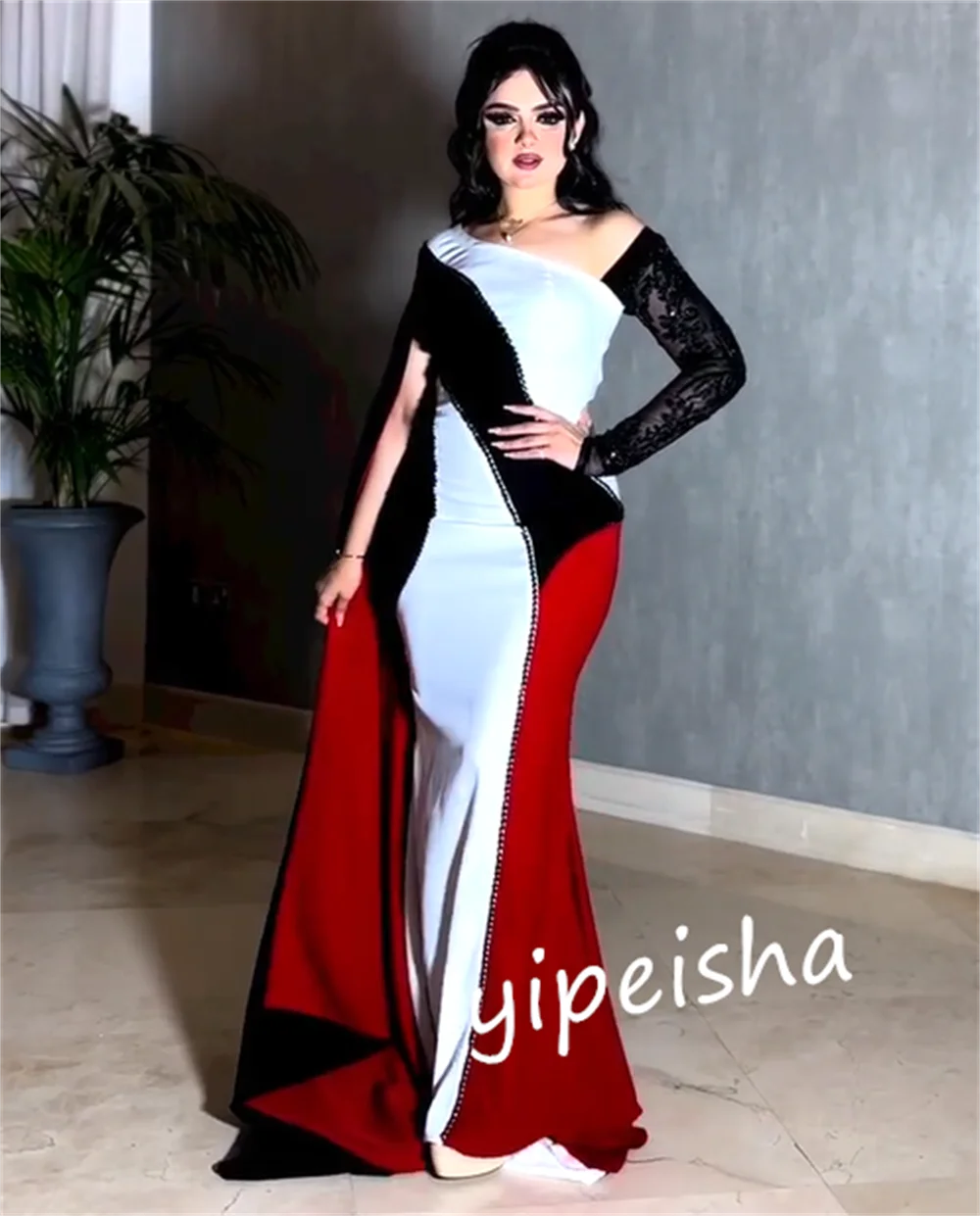 Customized     Jersey Beading  Mermaid Off-the-shoulder Bespoke Occasion Gown Long es Saudi Arabia  Dresses 