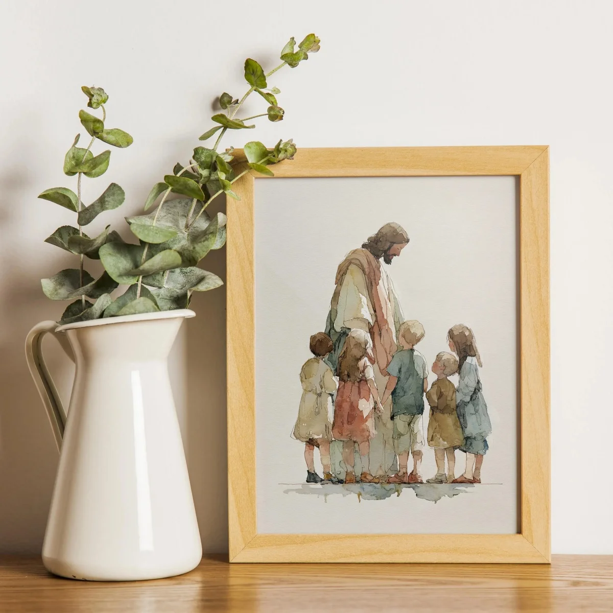 Jesus with Children Canvas Print Poster Vintage Religion Art Prints Living Room Wall Art Muslim Home Decor Poster Ramadan Gifts