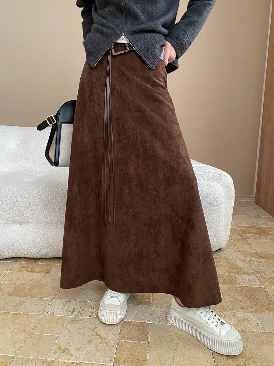 Autumn women's casual solid color waist belt, high waist slimming, hanging feeling, temperament skirt