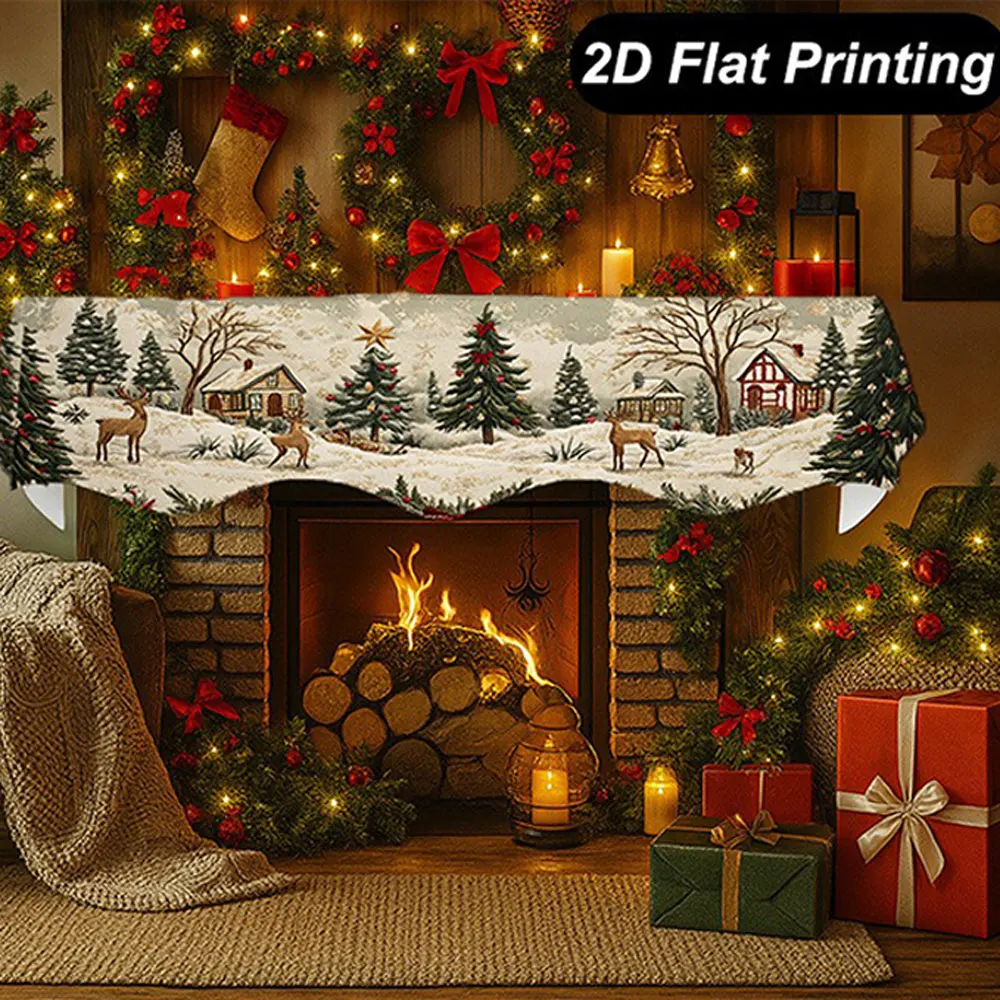 Winter Christmas scarf table fireplace scarf Christmas Halloween decorative snow landscape pattern.