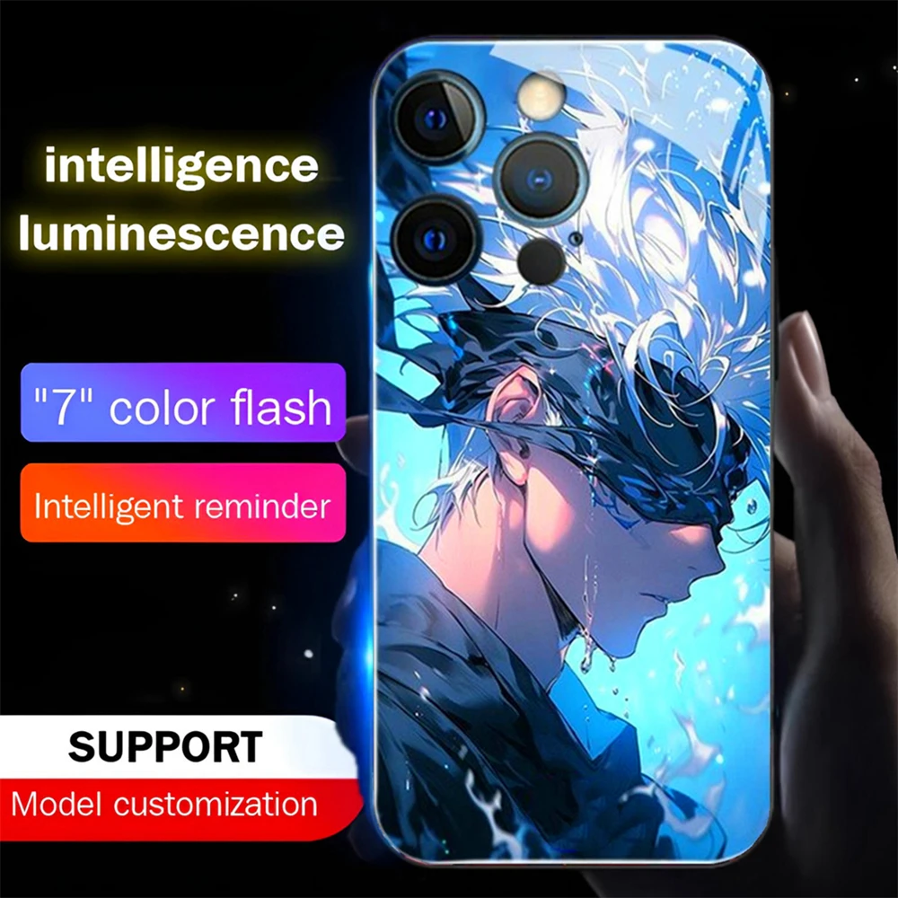

LED Flash Luminous Tempered Glass Cover Night Light Shockproof Phone Case For Samsung S25 S24 S23 S22 S21 S20 FE Plus Ultra A54