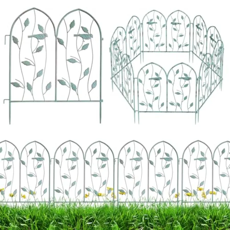 

Vintage Decorative Garden Fence 6 Pack, 24in H x 10Ft(L), Metal Arched Pet Garden Fencing Panel, Landscape Pathway Edge Iron Pi