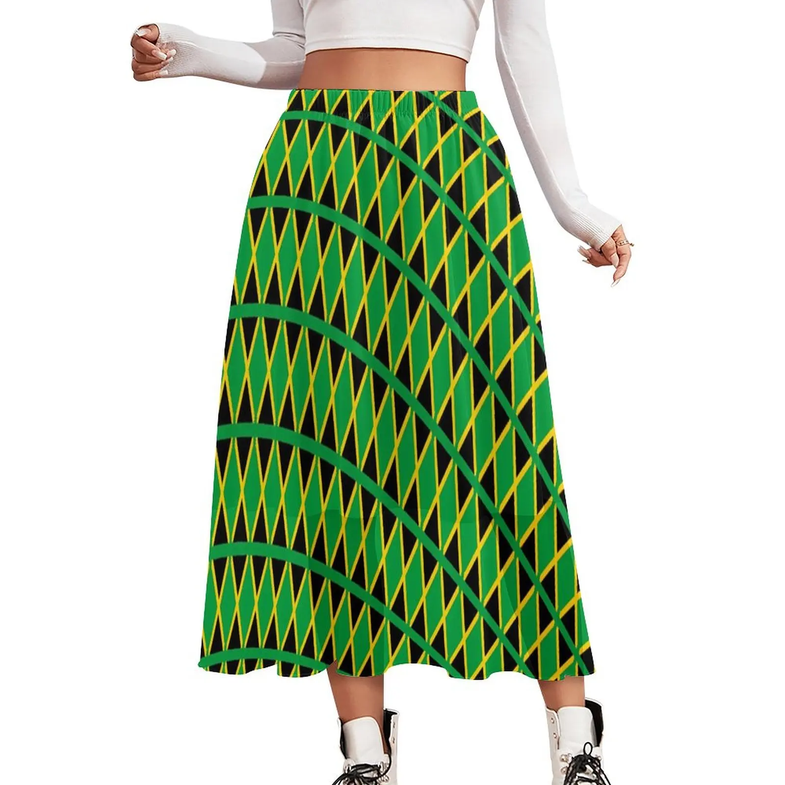 

Jamaica Flag Travel Skirt Ladies Sports Fan Trendy Long Skirts Printed Elastic Waist Aesthetic Casual Skirt Big Size 3XL 3XL