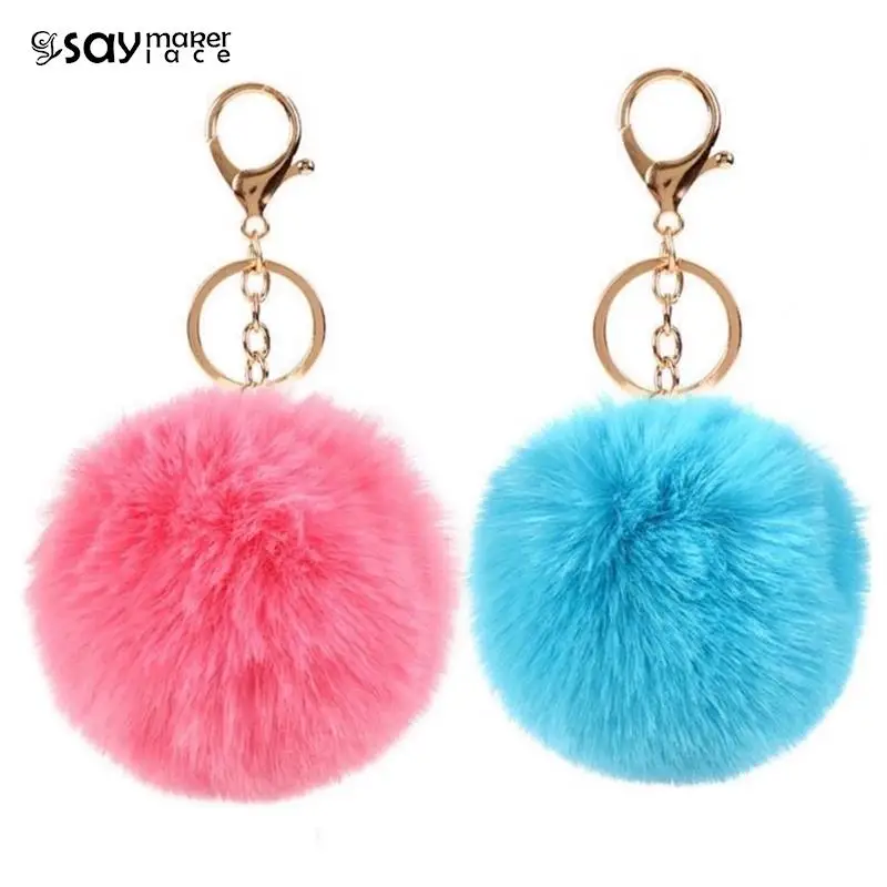 8cm Cute Key Soft Fluffy Fur Ball Keychain Fluffy Key Chains Trinkets Pom Pom Keyring Women Bag Pendant Jewelry Key Chain Charms