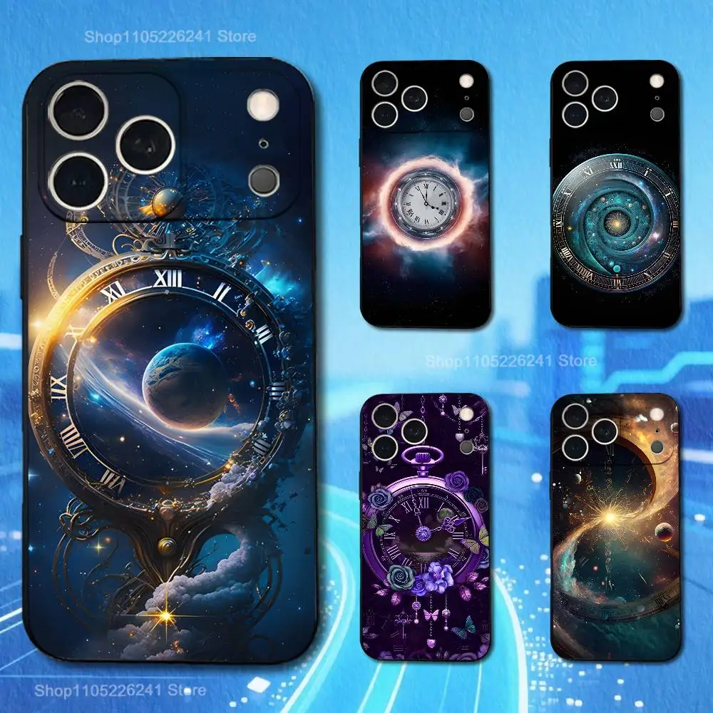 

Starry Sky Dream Clocks Phone Case For iPhone 17,16,15,14,13,12,11,Plus,Pro Max,XS,X,XR,SE,Mini,8,7,Soft Silicone Black