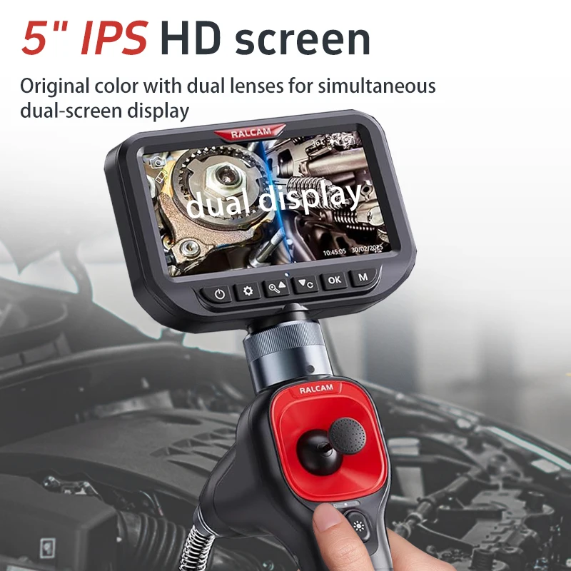 720 Degrees All Way Steering Industrial Endoscope for Car Pipe Inspection Sewer Camera Borescope with 4.3 Inch