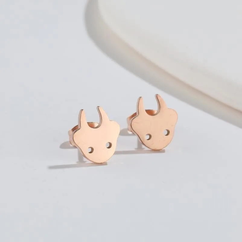 Jisensp Fashion Stainless Steel Lamb Head Antlers Stud Earring Charm Animal Earrings for Women Femme Simple Jewelry Gift