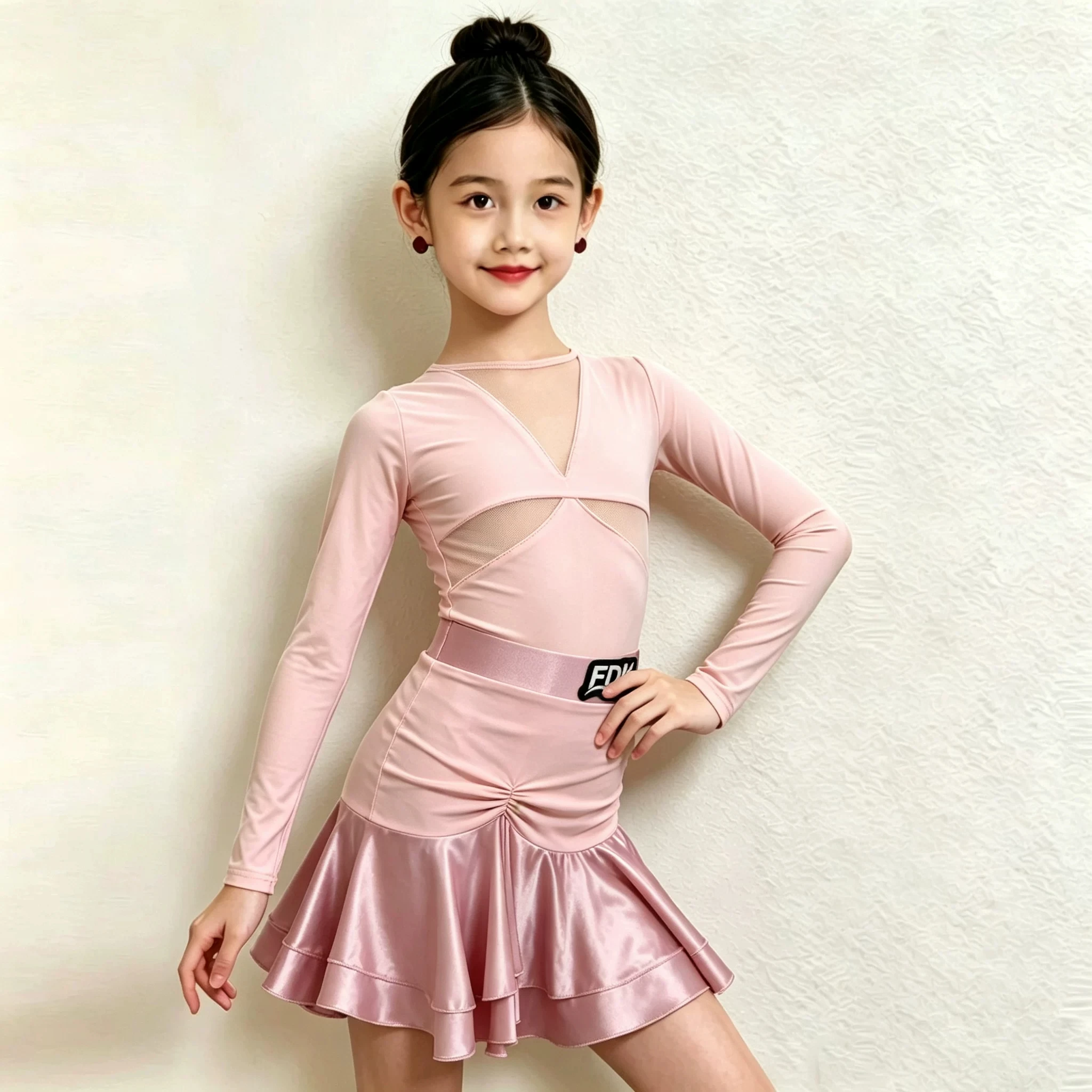Children Latin Dance Practice Clothes For Girls Long Sleeved Split Skirts Suit Rumba Chahca Tango Kids Latin Dance Wear XH5444
