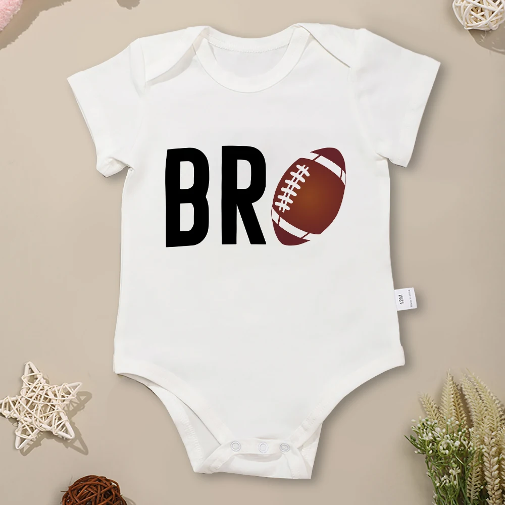 BRO Baby Boy Onesie American Football Pattern Fashion Street Harajuku Toddler Bodysuit O-neck Cotton Comfy Newborn Clothes