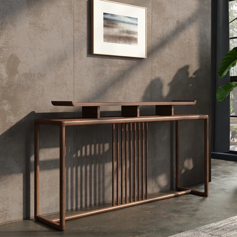 New Chinese-style entrance table, modern solid wood entrance hall partition entrance table, living room Zen, warped head