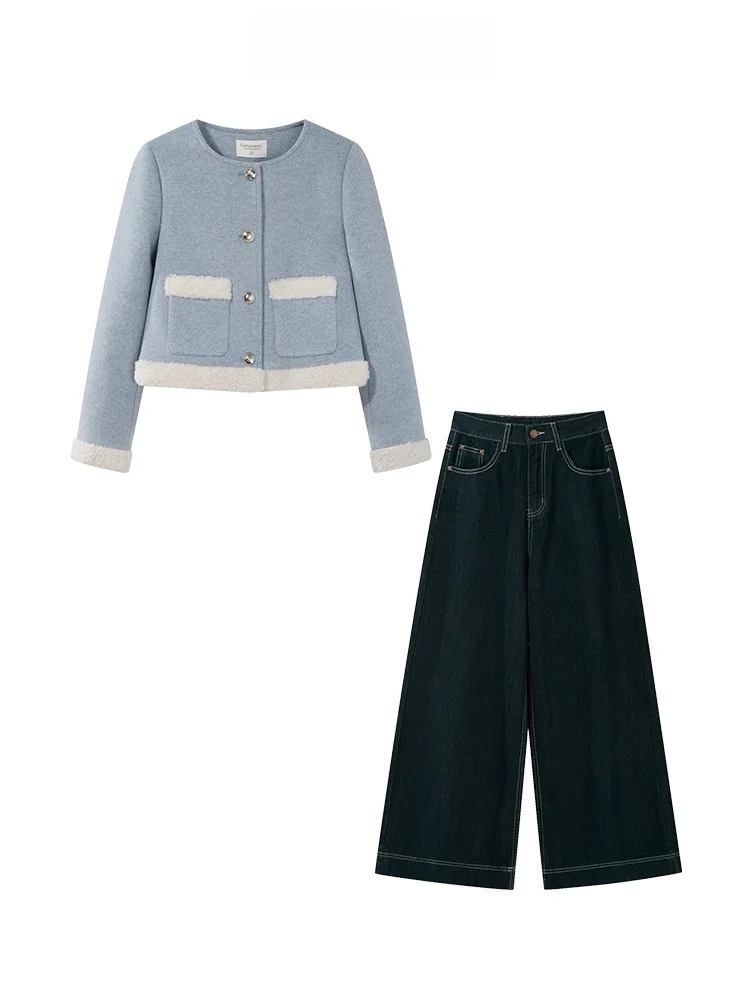 

Lamb Fur round Ne Jaet Women's Autumn Winter New Sle Color Blo Colion Soft Temperament Fem Outerwear Coat