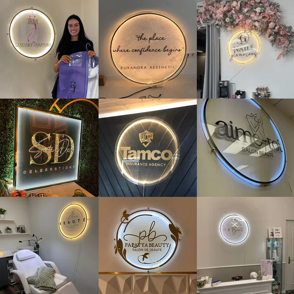 Acrylic Logo Sign, Round Business Sign, Nails Studio Sign, Clinic Sign, Small Sign, Beauty Salon Sign, Neon Acrylic, Bar Sign