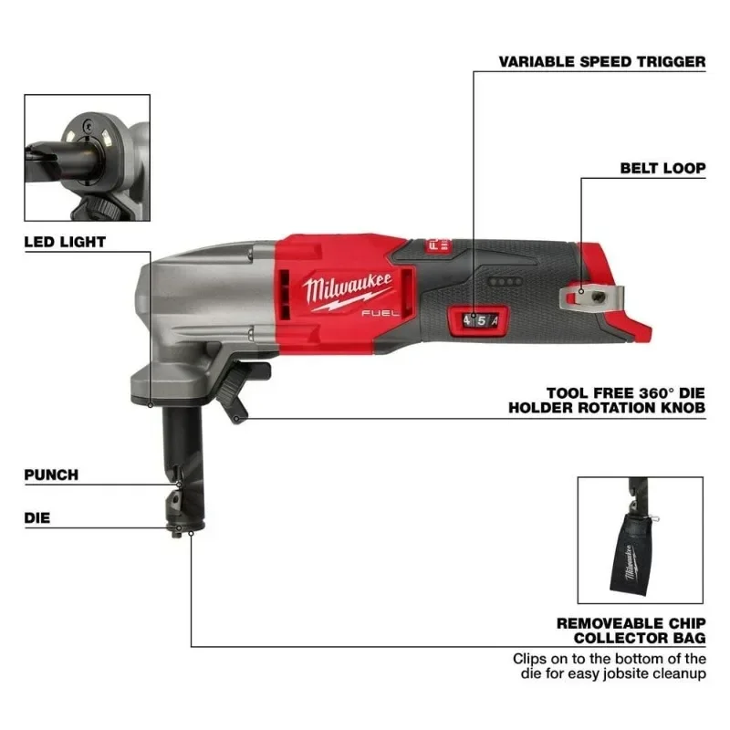 Milwaukee M12 FNB16/2476 M12 FUEL™ Brushless Cordless 16 Gauge Variable Speed Nibbler 12V Power Tools MILWAUKEE 2476-20