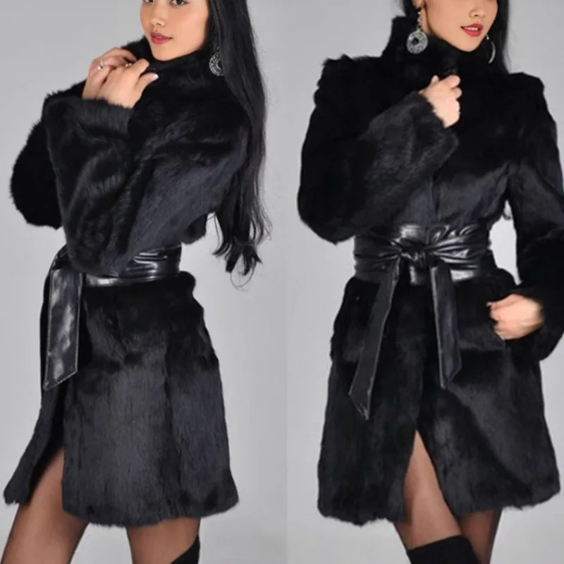 

2025 New European and American Autumn and Winter Women's Coat Coat Medium and Long Imitation Fur