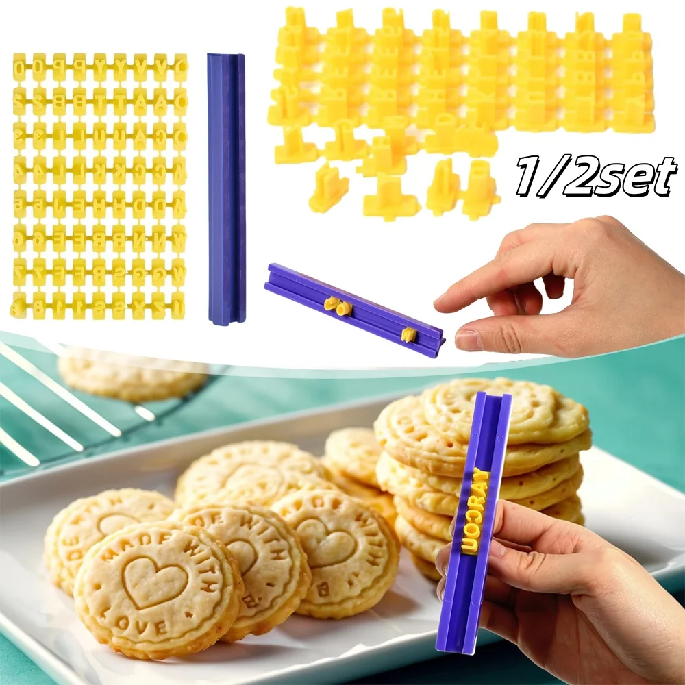 Juego de 1/2 letras del alfabeto, números, molde para galletas, arte de cerámica, herramienta del alfabeto para cocina, hacer pasteles, galletas, moleteado, accesorios para hornear