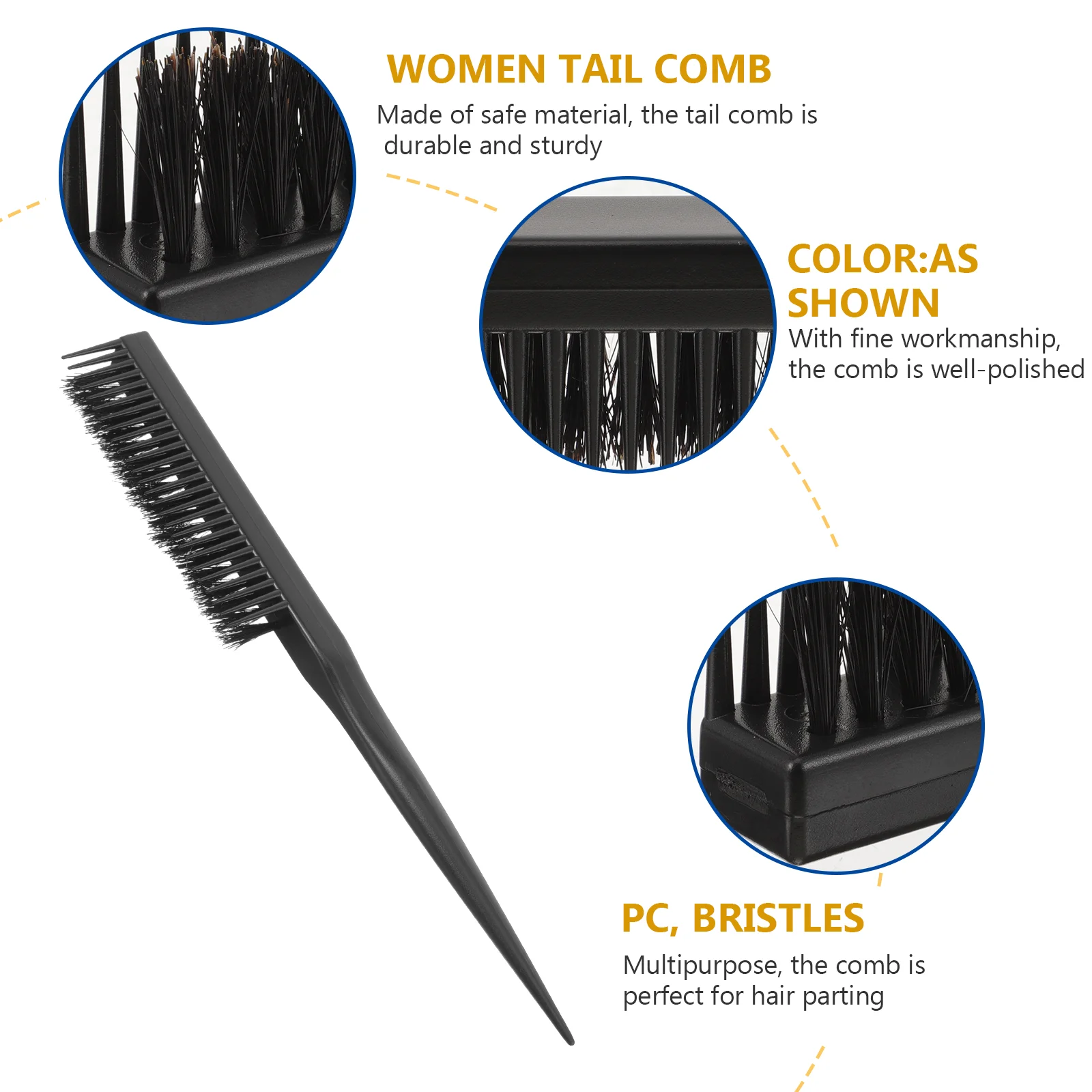 1 Oil Bristle Brush Tail Comb for Women Bristles Parting Hair Slick Back Grooming Tool Safe Material Fine for Women